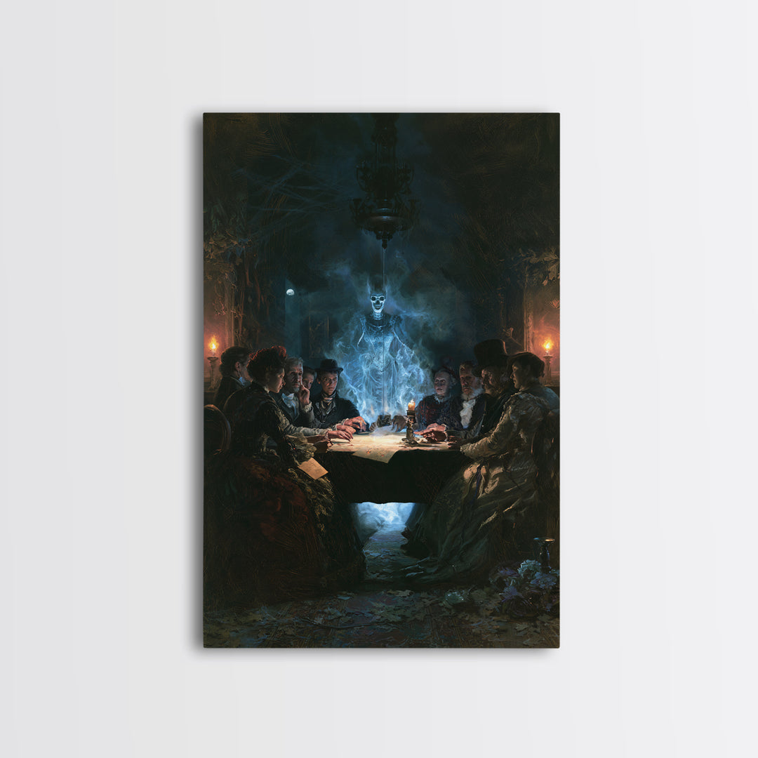 The Candlelit Seance, Antique Gothic Portrait, Vertical Wall Art, Framed Canvas Print, Gothic Wall Decor, Halloween Portrait Art