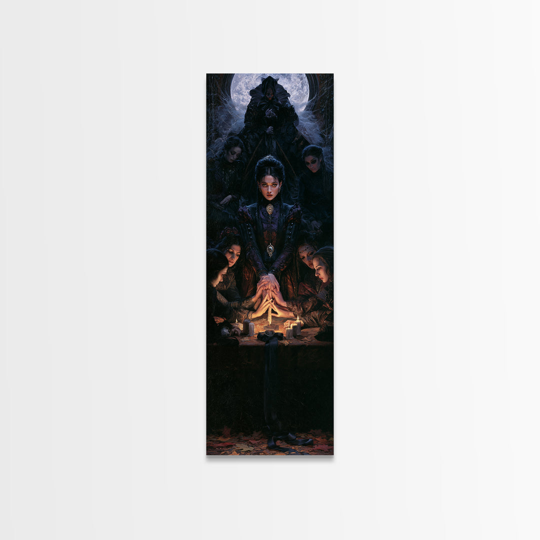The Candlelit Seance, Antique Gothic Portrait, Tall Narrow Wall Art, Framed Canvas Print, Gothic Wall Decor, Halloween Portrait Art