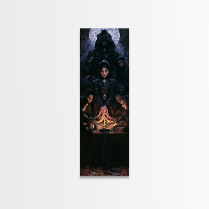 The Candlelit Seance, Antique Gothic Portrait, Tall Narrow Wall Art, Framed Canvas Print, Gothic Wall Decor, Halloween Portrait Art