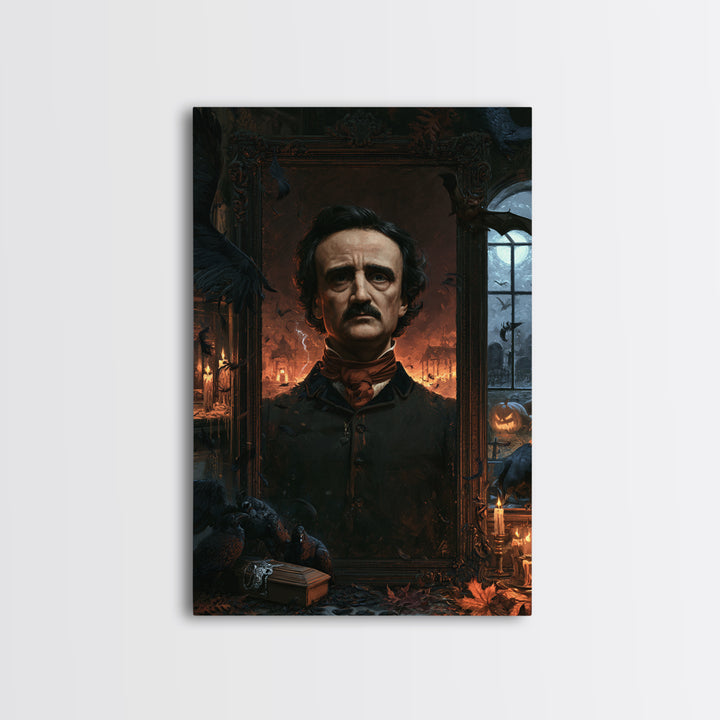 The Raven Funeral, Dark Academia Wall Art, Vertical Wall Art, Framed Canvas Print, Gothic Wall Decor, Halloween Portrait Art