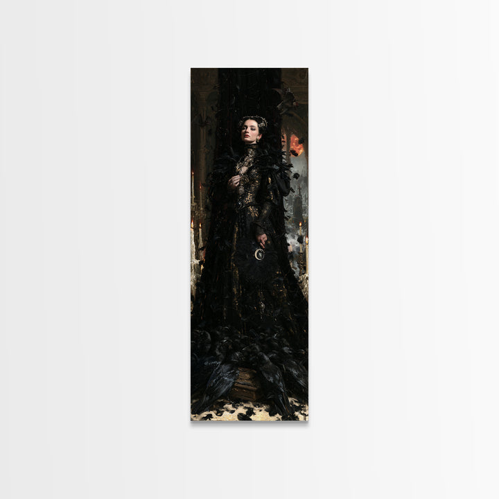 The Raven Funeral, Antique Gothic Portrait, Tall Narrow Wall Art, Canvas Print, Gothic Wall Decor, Halloween Portrait Art