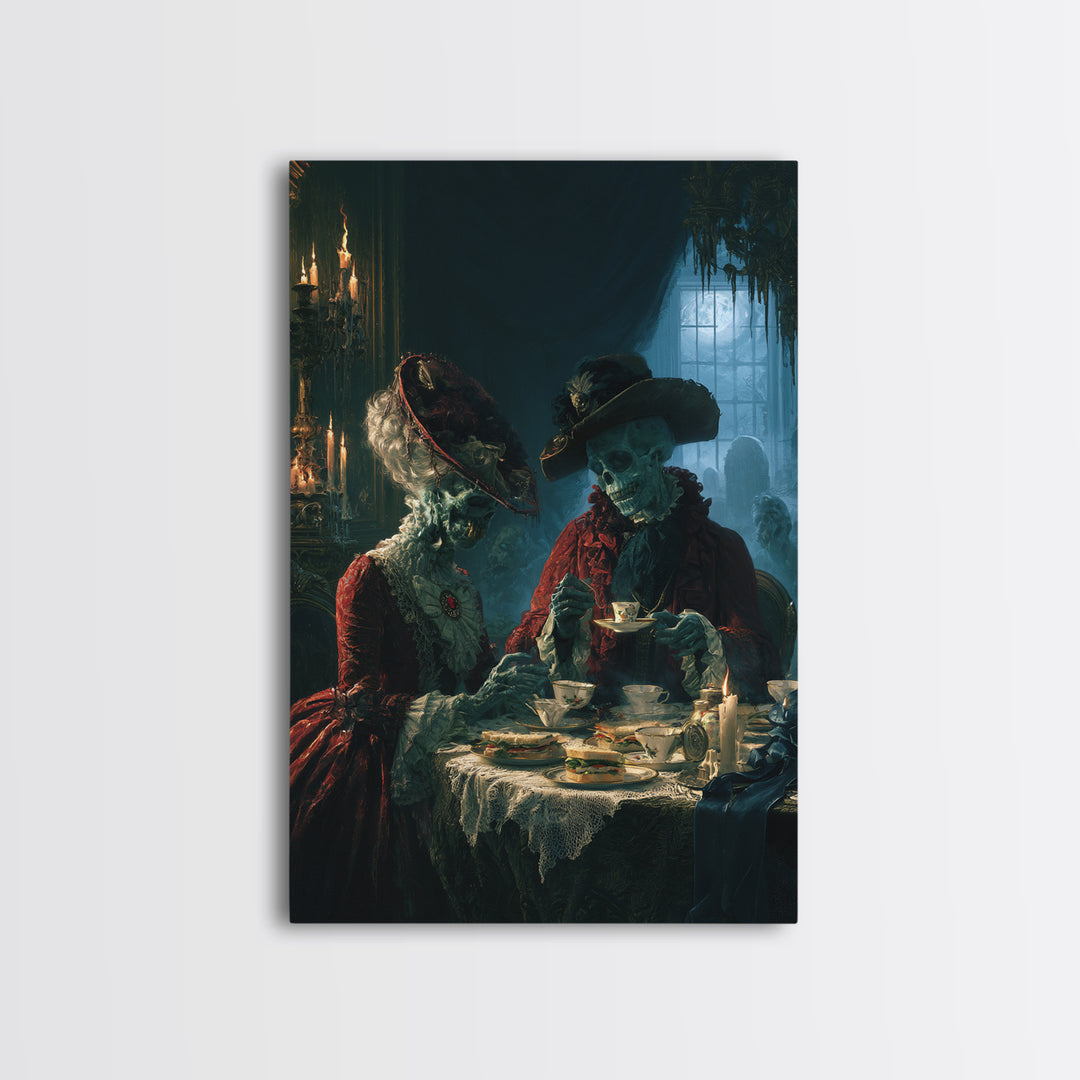 The Zombie Picnic, Macabre Victorian Decor, Vertical Wall Art, Canvas Print, Gothic Wall Decor, Halloween Portrait Art, Statement Wall Art