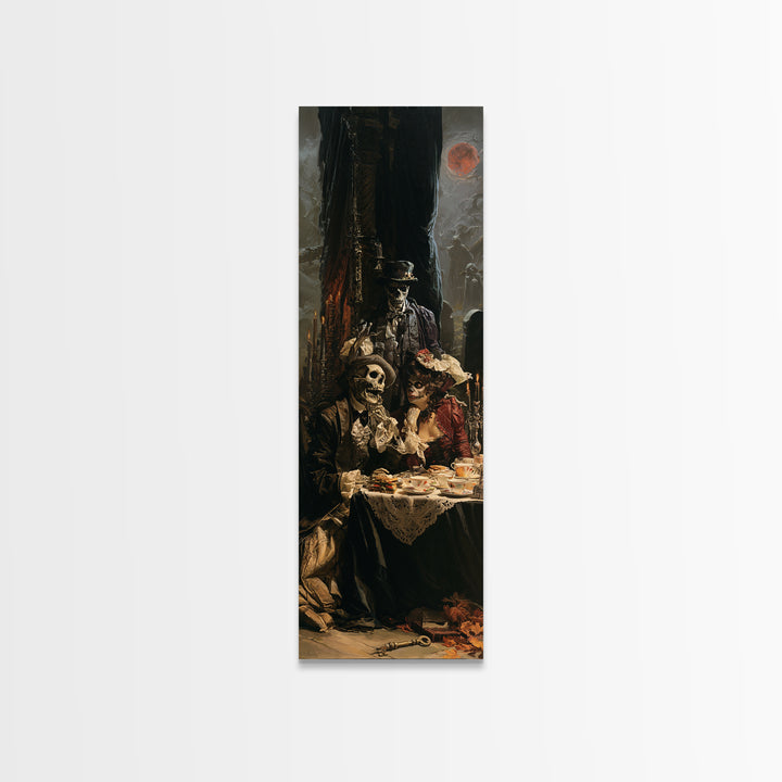 The Zombie Picnic, Victorian Horror Portrait, Tall Narrow Wall Art, Canvas Print, Gothic Wall Decor, Halloween Portrait Art