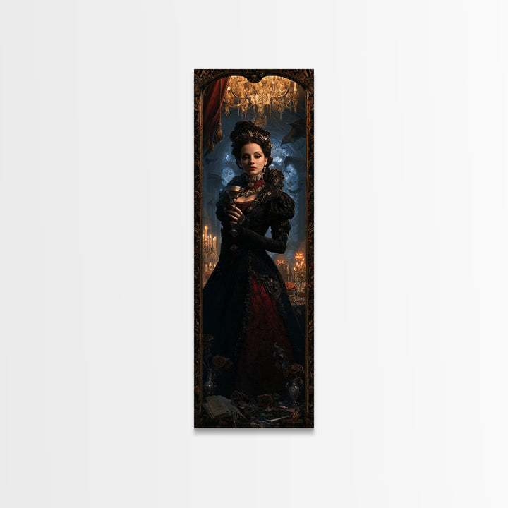 The Vampire Banquet, Antique Gothic Portrait, Tall Narrow Wall Art, Canvas Print, Gothic Wall Decor, Halloween Portrait Art, Horror Wall Art