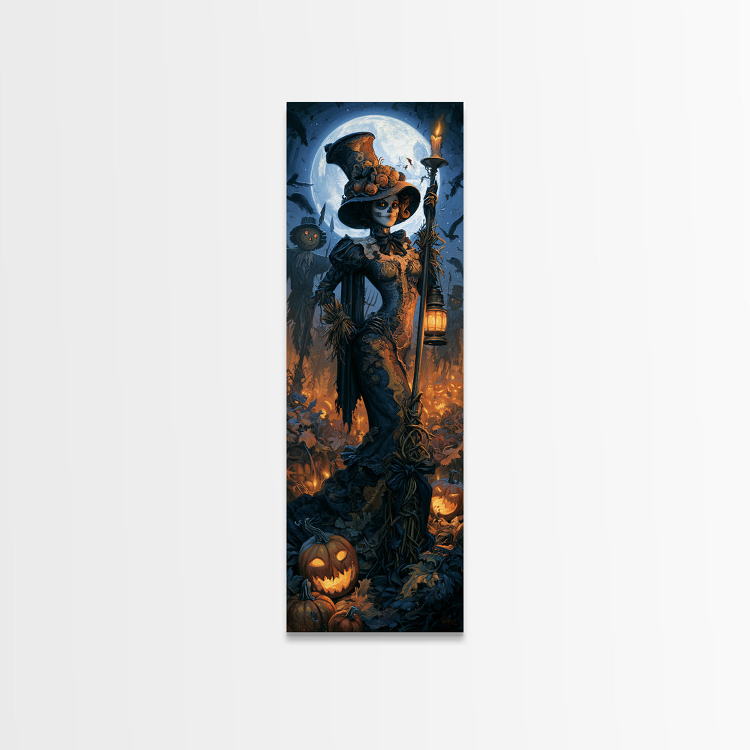 The Scarecrow Uprising, Dark Academia Wall Art, Tall Narrow Wall Art, Framed Canvas Print, Gothic Wall Decor, Halloween Portrait Art