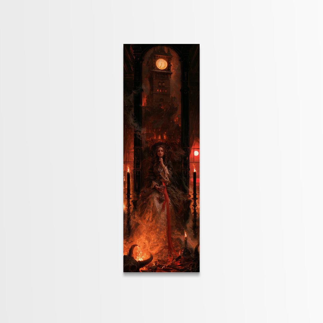 The Thirteenth Bell, Victorian Horror Portrait, Tall Narrow Wall Art, Framed Canvas Print, Gothic Wall Decor, Halloween Portrait Art