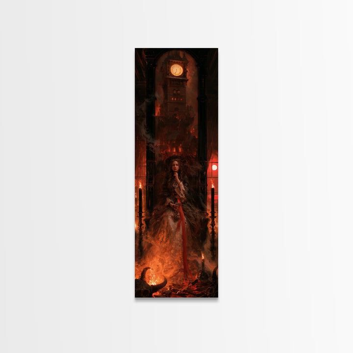 The Thirteenth Bell, Victorian Horror Portrait, Tall Narrow Wall Art, Framed Canvas Print, Gothic Wall Decor, Halloween Portrait Art