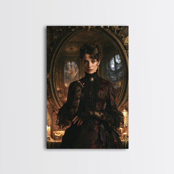 The Cursed Mirror, Victorian Gothic Art, Vertical Wall Art, Canvas Print, Gothic Wall Decor, Halloween Portrait Art, Halloween Decor