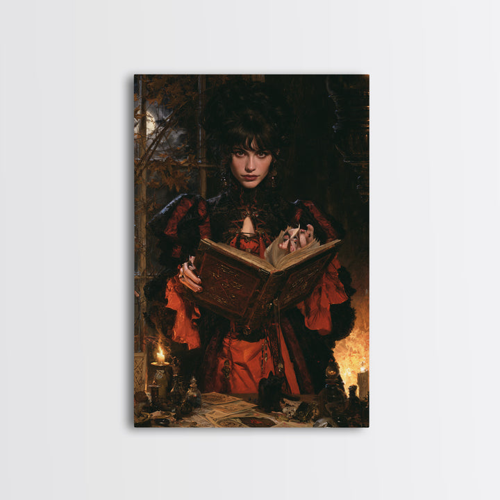 The Living Spellbook, Macabre Victorian Decor, Vertical Wall Art, Canvas Print, Gothic Wall Decor, Halloween Portrait Art