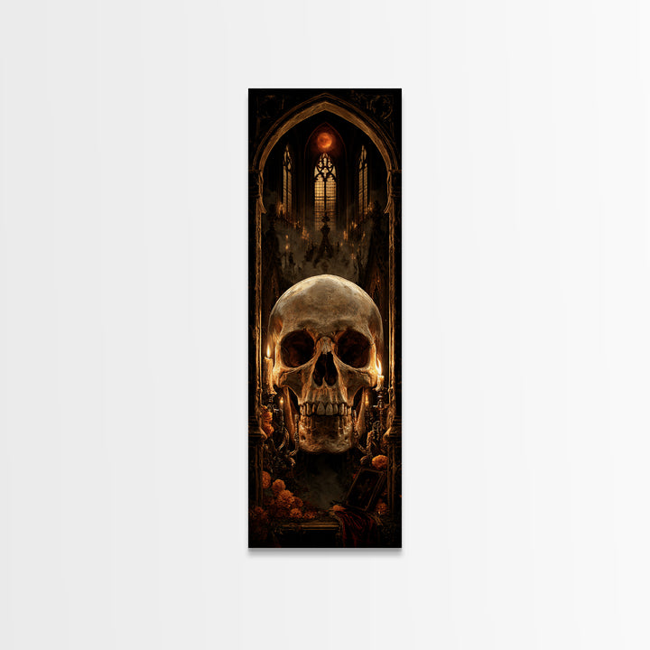 The Talking Skull, Dark Academia Wall Art, Tall Narrow Wall Art, Framed Canvas Print, Gothic Wall Decor, Halloween Portrait Art
