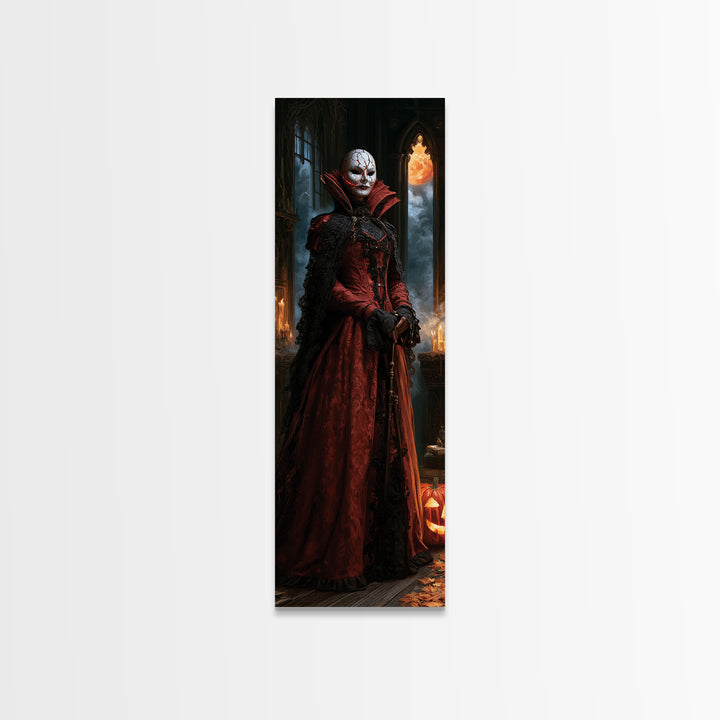 The Cracked Porcelain Mask, Macabre Victorian Decor, Tall Narrow Wall Art, Canvas Print, Gothic Wall Decor, Halloween Portrait Art