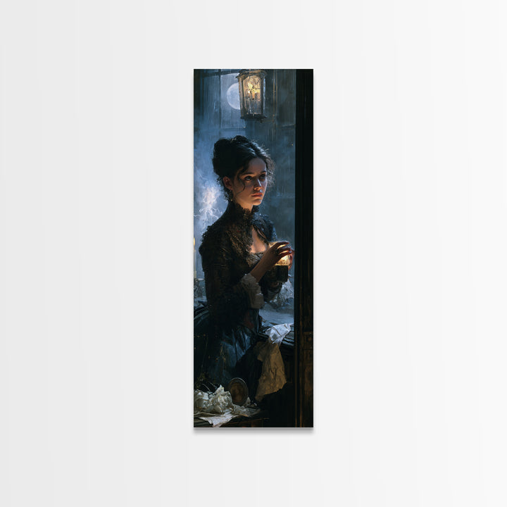 The Haunted Music Box, Antique Gothic Portrait, Tall Narrow Wall Art, Canvas Print, Gothic Wall Decor, Halloween Portrait Art