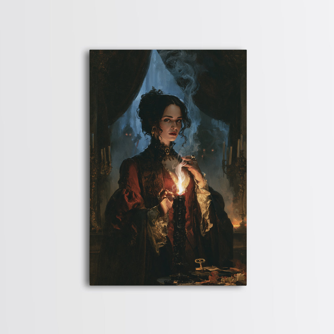 The Black Wax Candle, Dark Academia Wall Art, Vertical Wall Art, Canvas Print, Gothic Wall Decor, Halloween Portrait Art, Horror Wall Art