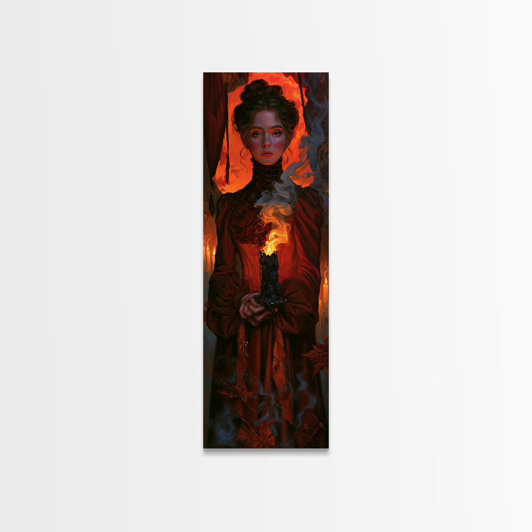 The Black Wax Candle, Macabre Victorian Decor, Tall Narrow Wall Art, Canvas Print, Gothic Wall Decor, Halloween Portrait Art