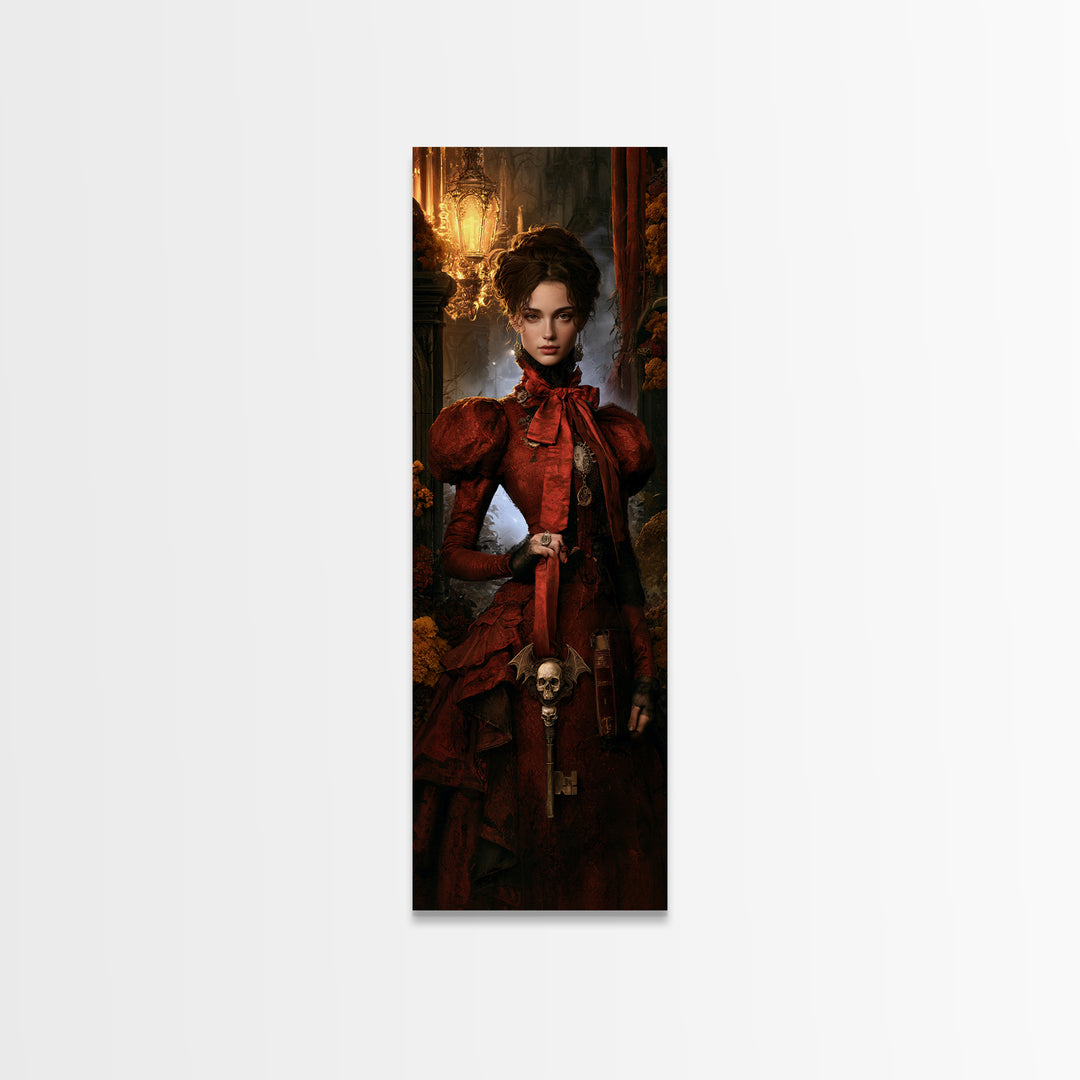 The Coffin Key, Antique Gothic Portrait, Tall Narrow Wall Art, Framed Canvas Print, Gothic Wall Decor, Halloween Portrait Art