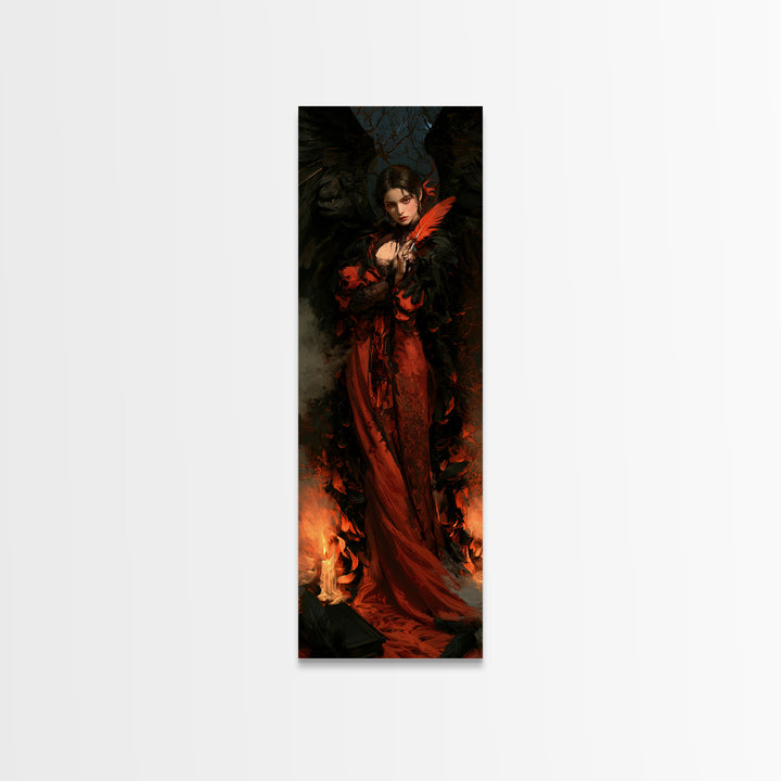 The Raven-Feather Quill, Victorian Horror Portrait, Tall Narrow Wall Art, Canvas Print, Gothic Wall Decor, Halloween Portrait Art