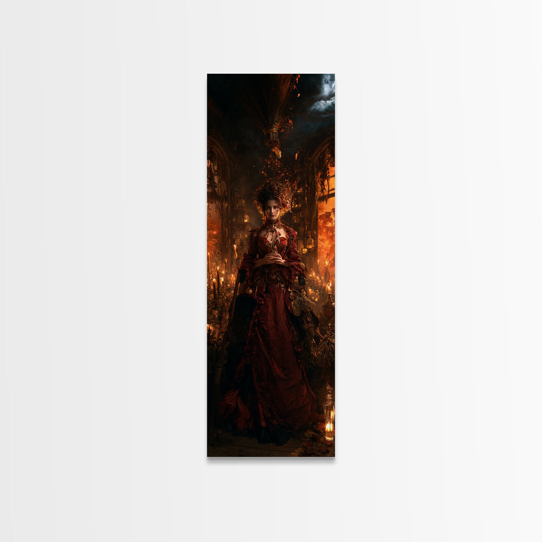 The Witch'S Broom, Victorian Gothic Art, Tall Narrow Wall Art, Canvas Print, Gothic Wall Decor, Halloween Portrait Art, Halloween Wall Art