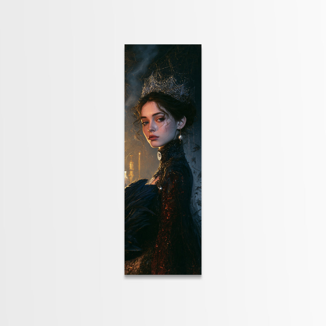 The Spiderweb Crown, Antique Gothic Portrait, Tall Narrow Wall Art, Canvas Print, Gothic Wall Decor, Halloween Portrait Art