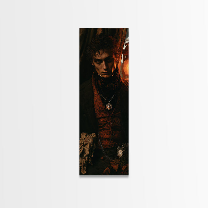 The Moonstone Amulet, Antique Gothic Portrait, Tall Narrow Wall Art, Canvas Print, Gothic Wall Decor, Halloween Portrait Art