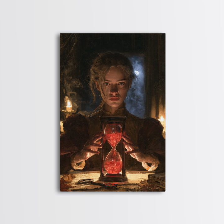 The Crimson Hourglass, Macabre Victorian Decor, Vertical Wall Art, Canvas Print, Gothic Wall Decor, Halloween Portrait Art, Dark Fantasy Art