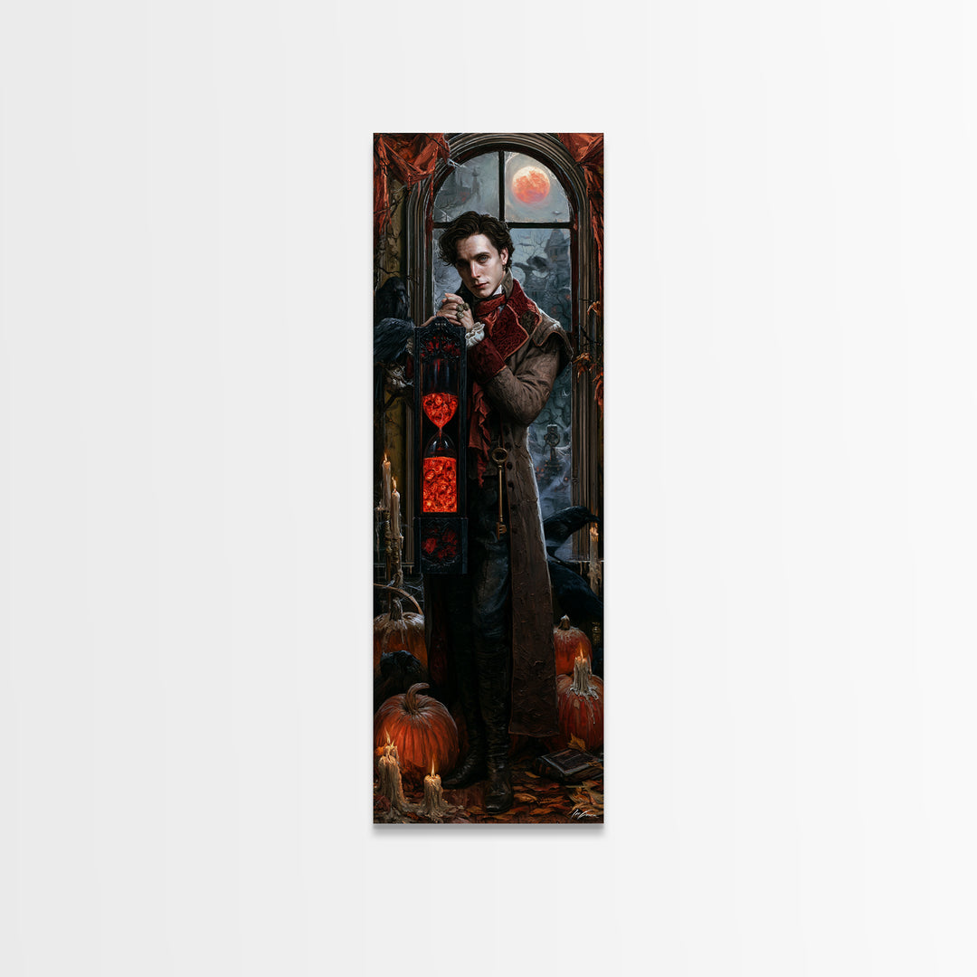 The Crimson Hourglass, Victorian Horror Portrait, Tall Narrow Wall Art, Canvas Print, Gothic Wall Decor, Halloween Portrait Art
