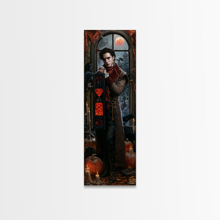 The Crimson Hourglass, Victorian Horror Portrait, Tall Narrow Wall Art, Canvas Print, Gothic Wall Decor, Halloween Portrait Art