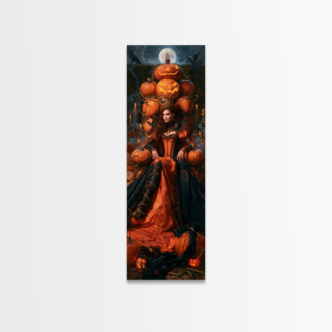 The Jack-O'-Lantern Throne, Macabre Victorian Decor, Tall Narrow Wall Art, Framed Canvas Print, Gothic Wall Decor, Halloween Portrait Art