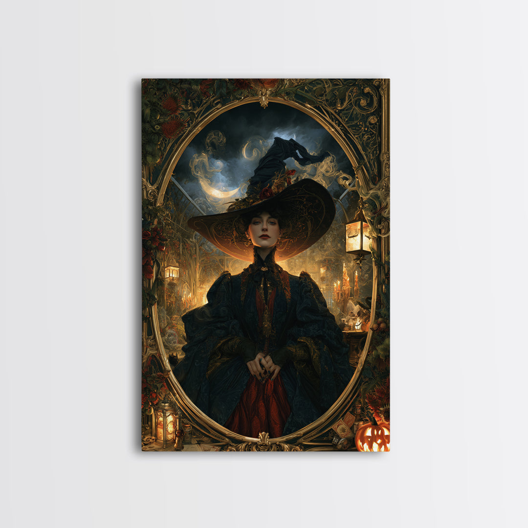 Art Nouveau Witchcraft, Victorian Gothic Art, Vertical Wall Art, Framed Canvas Print, Gothic Wall Decor, Halloween Portrait Art