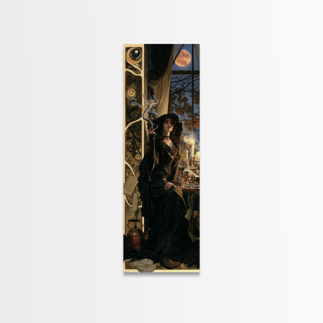 Art Nouveau Witchcraft, Dark Academia Wall Art, Tall Narrow Wall Art, Canvas Print, Gothic Wall Decor, Halloween Portrait Art