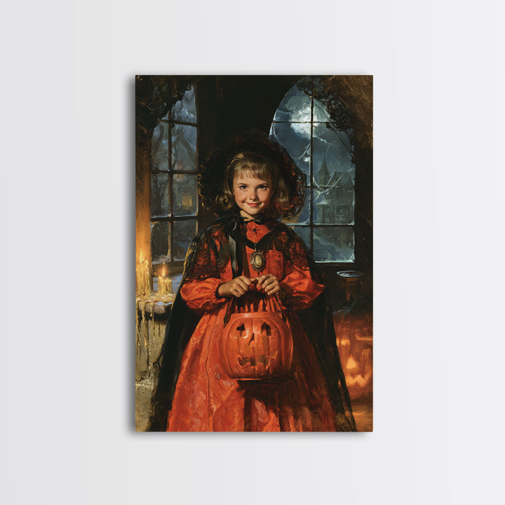 1950s Halloween Nostalgia, Antique Gothic Portrait, Vertical Wall Art, Canvas Print, Gothic Wall Decor, Halloween Portrait Art