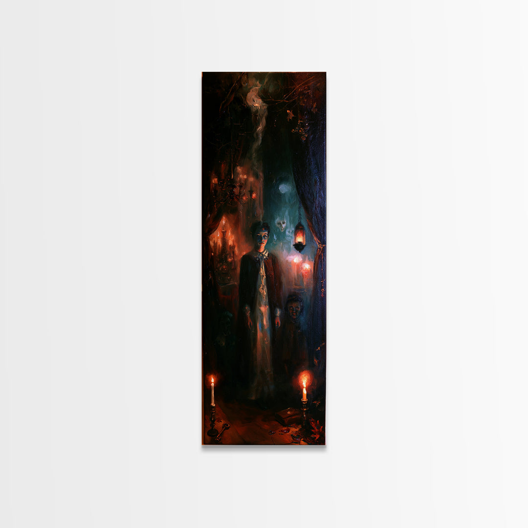 1950s Halloween Nostalgia, Victorian Horror Portrait, Tall Narrow Wall Art, Canvas Print, Gothic Wall Decor, Halloween Portrait Art