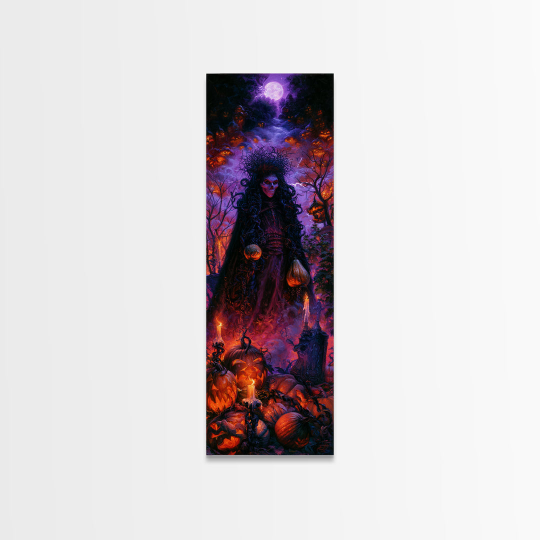 1980s Neon Horror, Antique Gothic Portrait, Tall Narrow Wall Art, Framed Canvas Print, Gothic Wall Decor, Halloween Portrait Art
