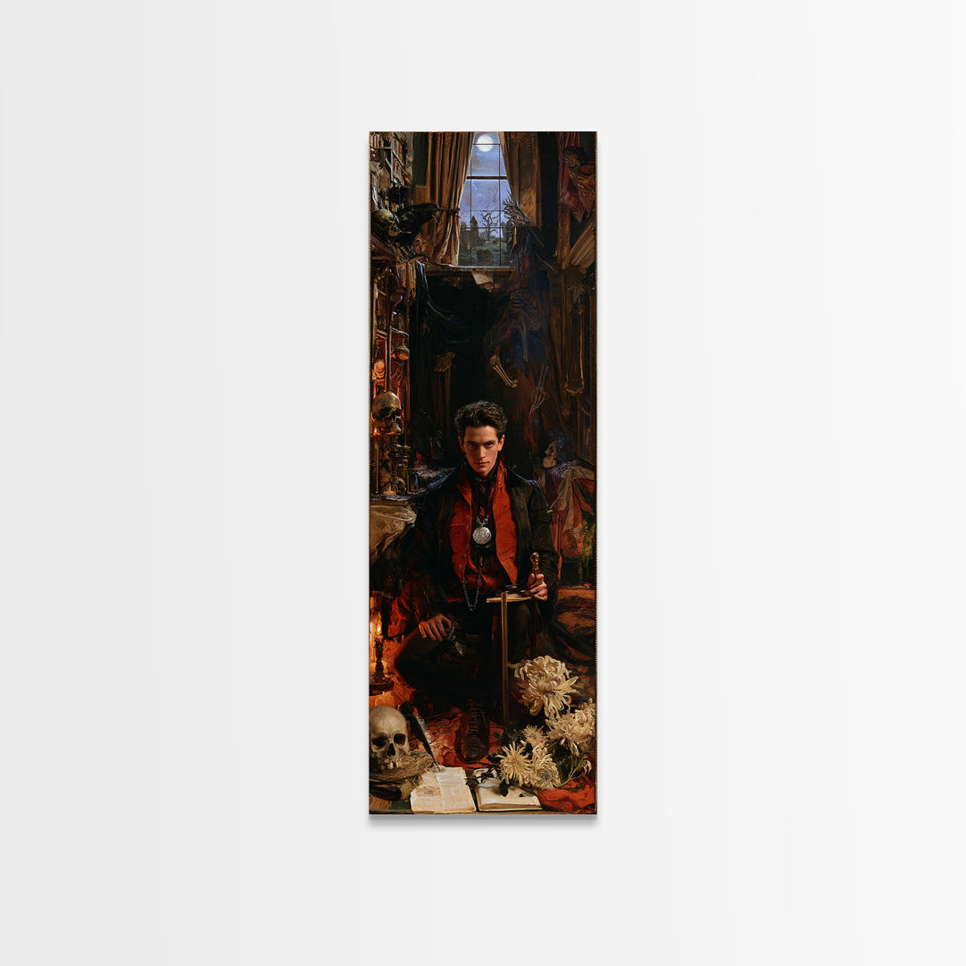 Dark Academia Halloween, Dark Academia Wall Art, Tall Narrow Wall Art, Canvas Print, Gothic Wall Decor, Halloween Portrait Art