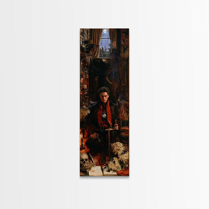 Dark Academia Halloween, Dark Academia Wall Art, Tall Narrow Wall Art, Canvas Print, Gothic Wall Decor, Halloween Portrait Art