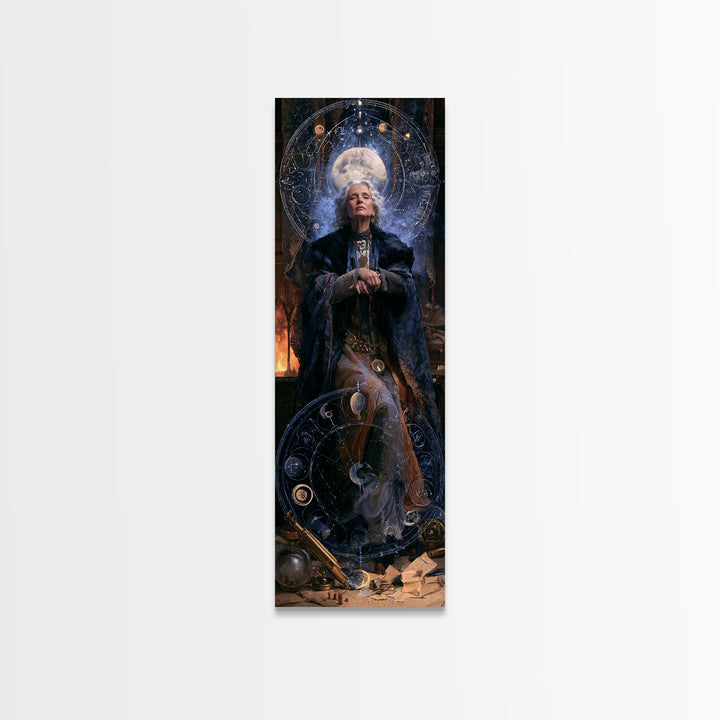 Celestial Witchcraft, Victorian Horror Portrait, Tall Narrow Wall Art, Canvas Print, Gothic Wall Decor, Halloween Portrait Art