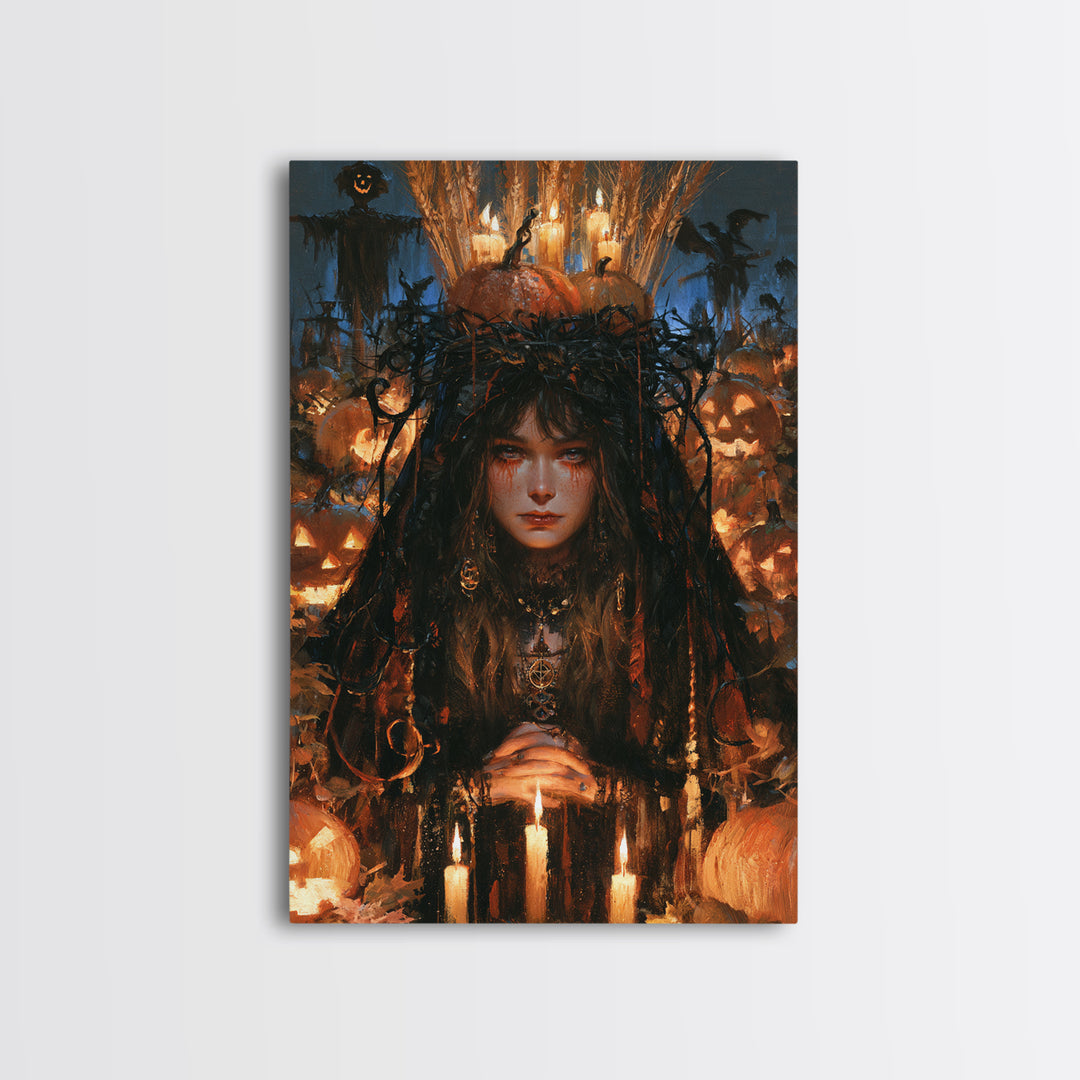 Occult Harvest Festival, Dark Academia Wall Art, Vertical Wall Art, Canvas Print, Gothic Wall Decor, Halloween Portrait Art, Horror Wall Art