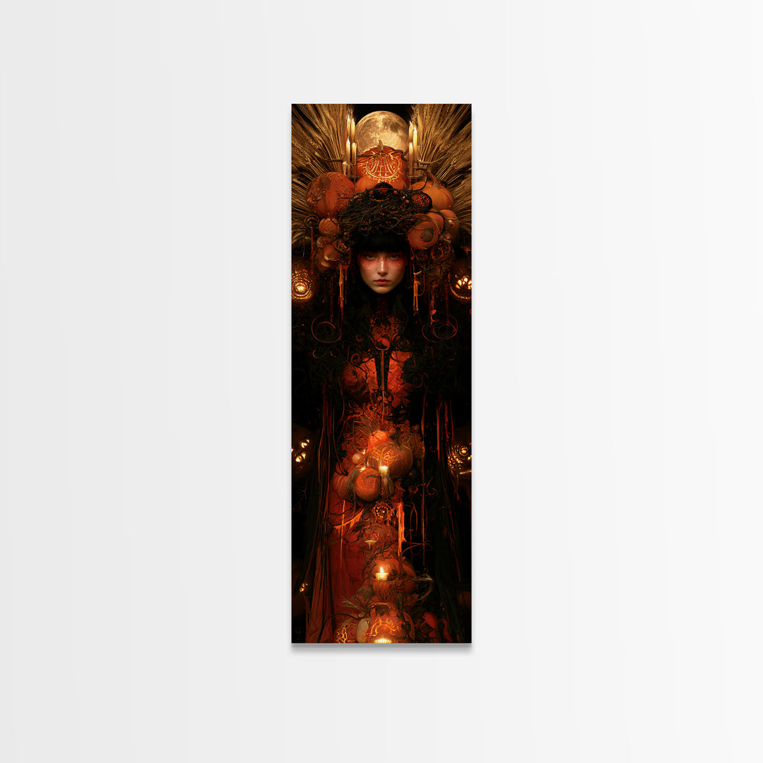 Occult Harvest Festival, Victorian Horror Portrait, Tall Narrow Wall Art, Canvas Print, Gothic Wall Decor, Halloween Portrait Art