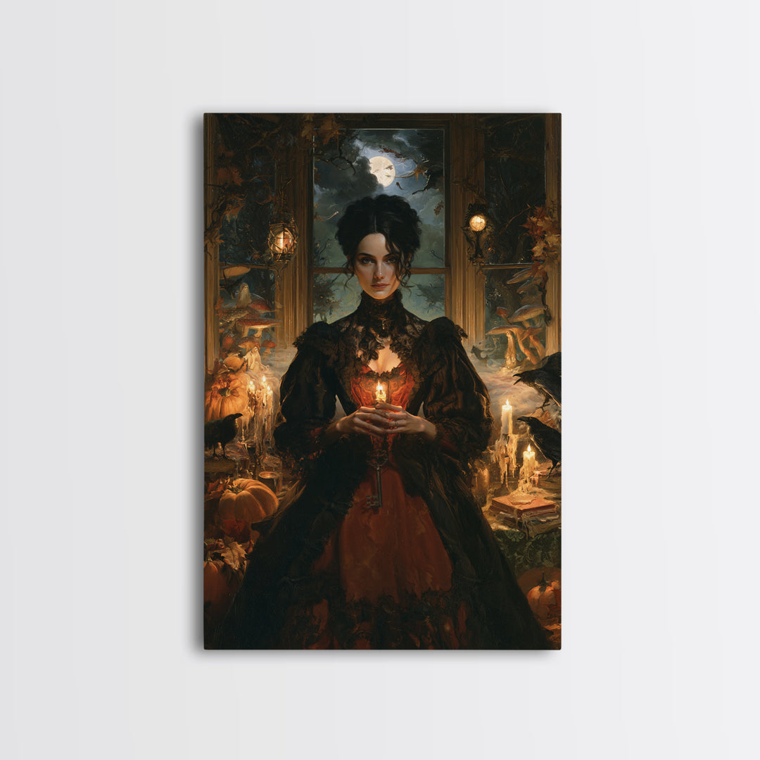 Enchanted Woodland Halloween, Victorian Gothic Art, Vertical Wall Art, Framed Canvas Print, Gothic Wall Decor, Halloween Portrait Art