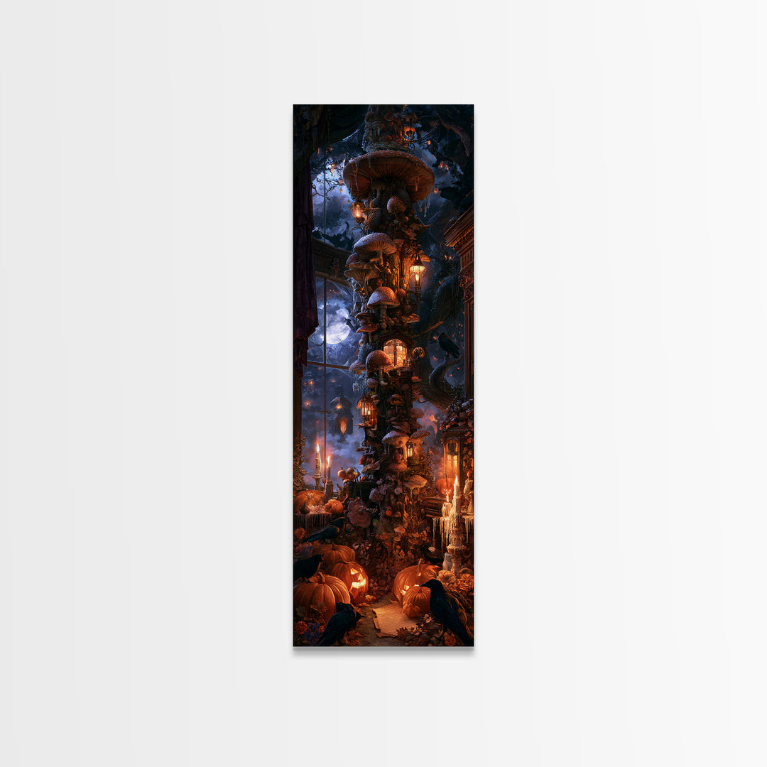 Enchanted Woodland Halloween, Victorian Gothic Art, Tall Narrow Wall Art, Canvas Print, Gothic Wall Decor, Halloween Portrait Art