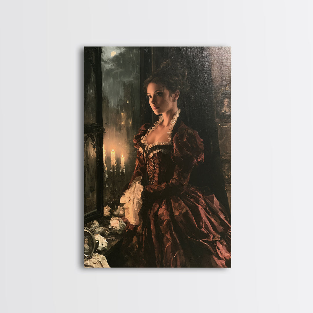 Gothic Romance, Victorian Horror Portrait, Vertical Wall Art, Canvas Print, Gothic Wall Decor, Halloween Portrait Art, Macabre Wall Art