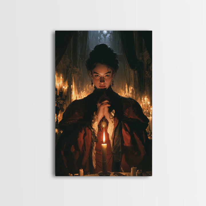The Candlelit Crypt, Victorian Horror Portrait, Vertical Wall Art, Canvas Print, Gothic Wall Decor, Halloween Portrait Art