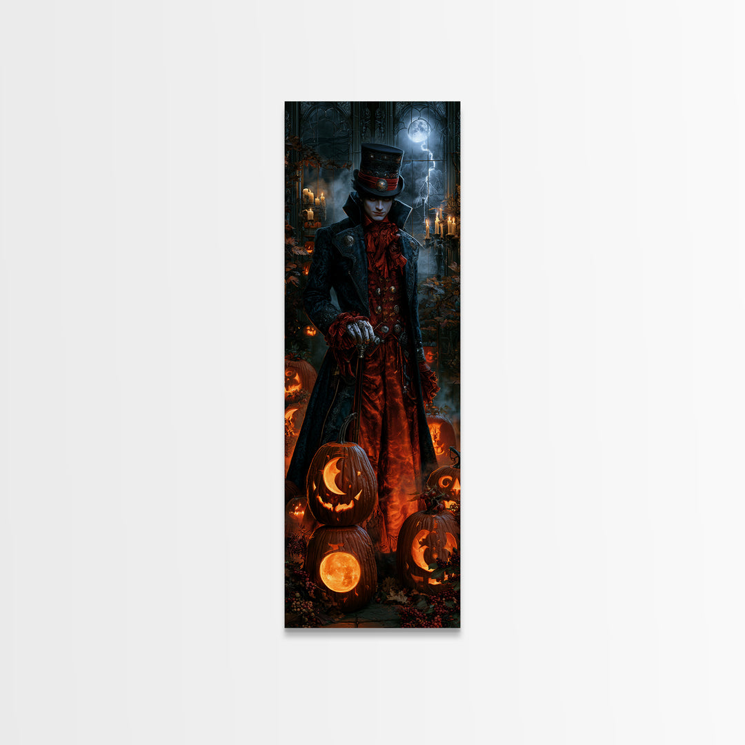 Pumpkins And Moon Phases, Dark Academia Wall Art, Tall Narrow Wall Art, Framed Canvas Print, Gothic Wall Decor, Halloween Portrait Art