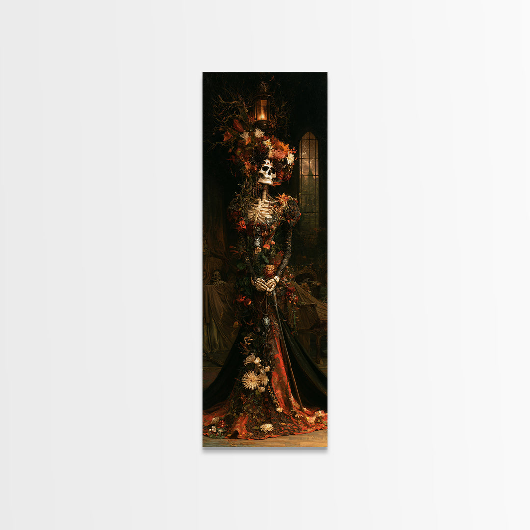 Skeletal Botanicals, Antique Gothic Portrait, Tall Narrow Wall Art, Canvas Print, Gothic Wall Decor, Halloween Portrait Art
