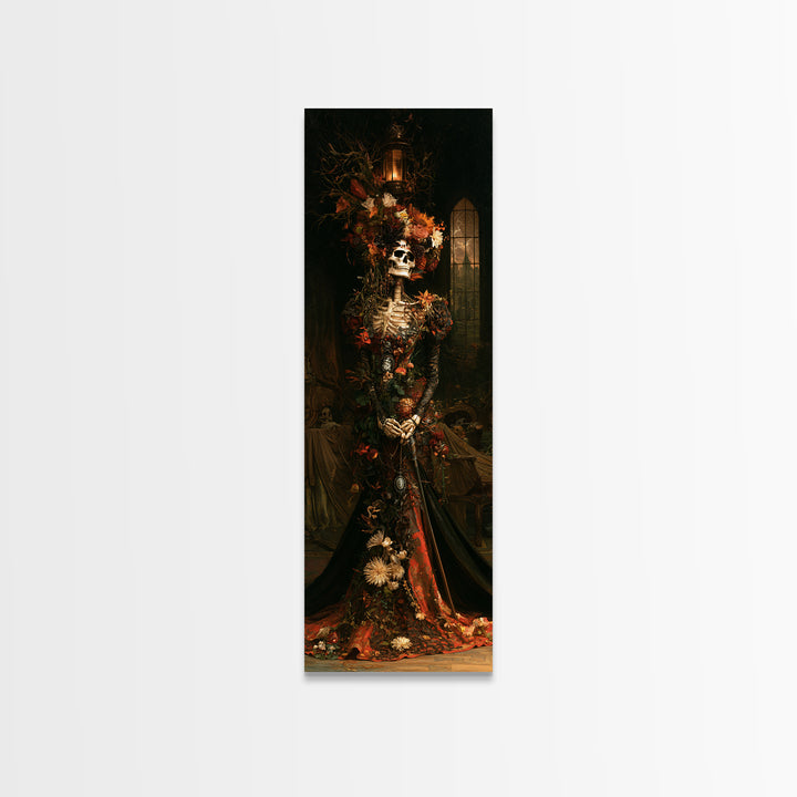 Skeletal Botanicals, Antique Gothic Portrait, Tall Narrow Wall Art, Canvas Print, Gothic Wall Decor, Halloween Portrait Art
