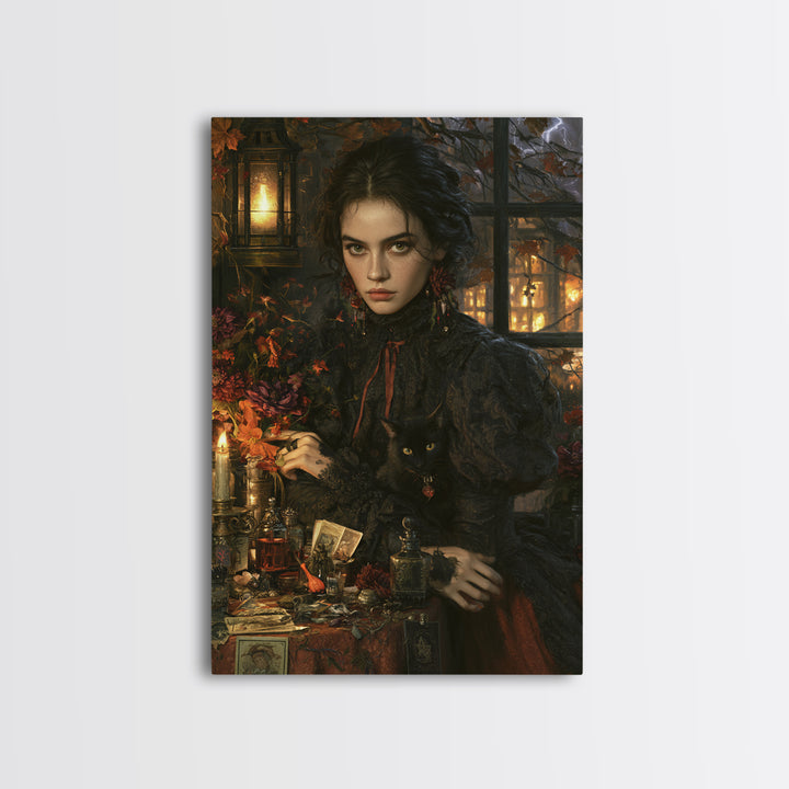 The Poison Garden, Antique Gothic Portrait, Vertical Wall Art, Framed Canvas Print, Gothic Wall Decor, Halloween Portrait Art