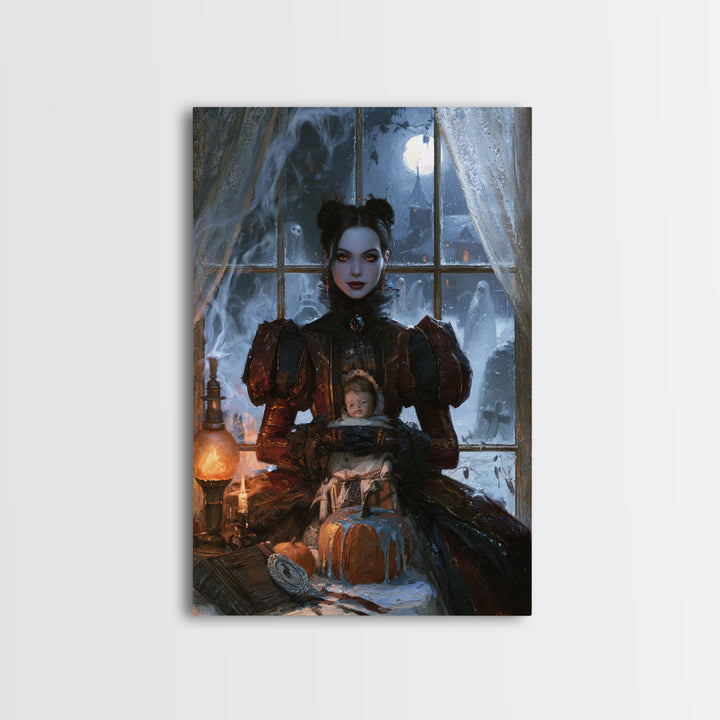 Frozen Halloween, Antique Gothic Portrait, Vertical Wall Art, Canvas Print, Gothic Wall Decor, Halloween Portrait Art, Dark Fantasy Art