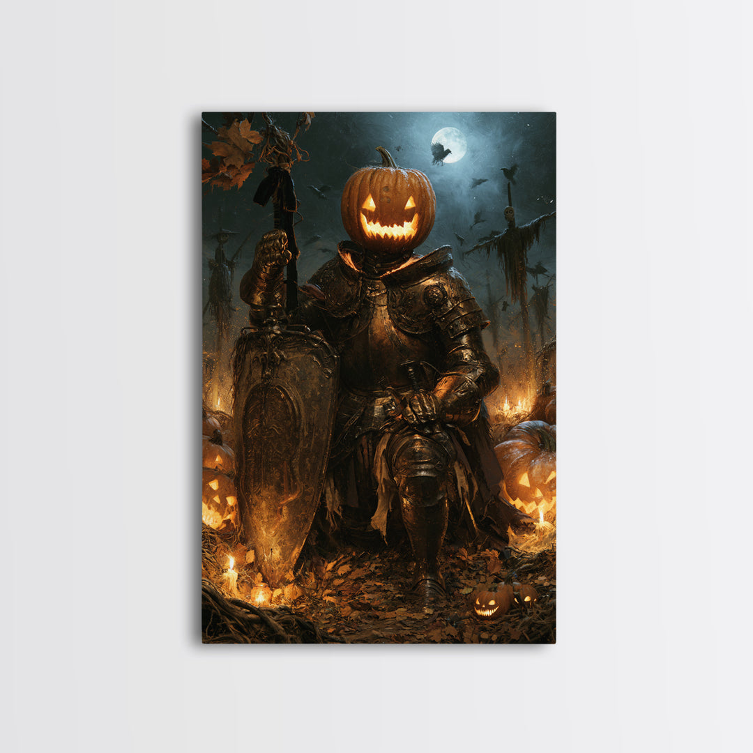 The Pumpkin Paladin, Victorian Horror Portrait, Vertical Wall Art, Canvas Print, Gothic Wall Decor, Halloween Portrait Art, Macabre Wall Art