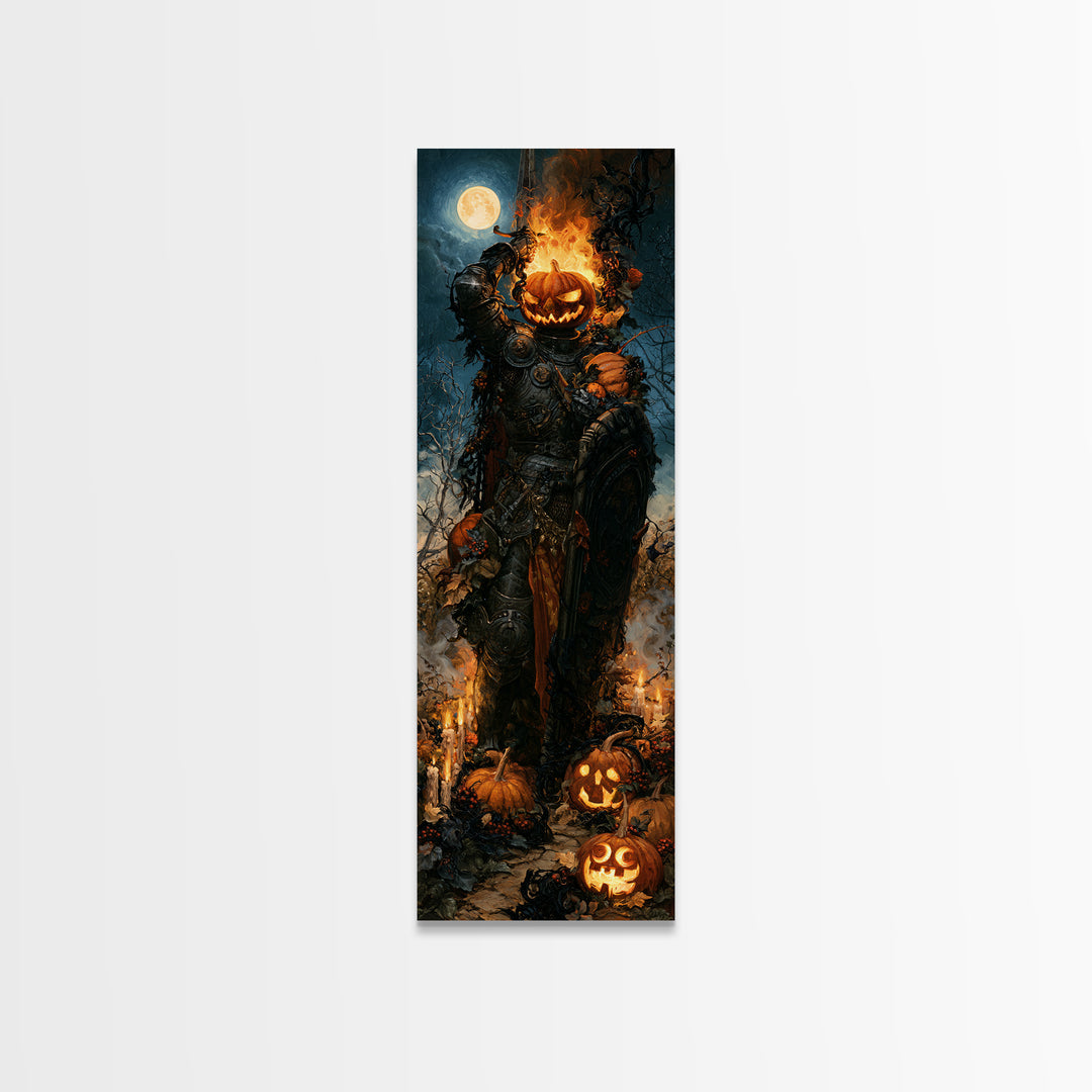 The Pumpkin Paladin, Victorian Gothic Art, Tall Narrow Wall Art, Framed Canvas Print, Gothic Wall Decor, Halloween Portrait Art