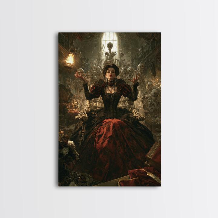 The Necromancer Queen, Antique Gothic Portrait, Vertical Wall Art, Canvas Print, Gothic Wall Decor, Halloween Portrait Art