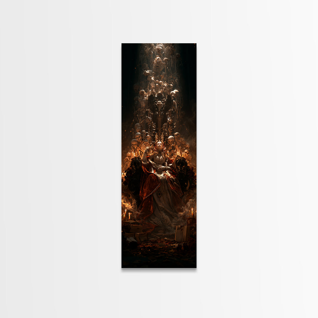 The Necromancer Queen, Macabre Victorian Decor, Tall Narrow Wall Art, Framed Canvas Print, Gothic Wall Decor, Halloween Portrait Art